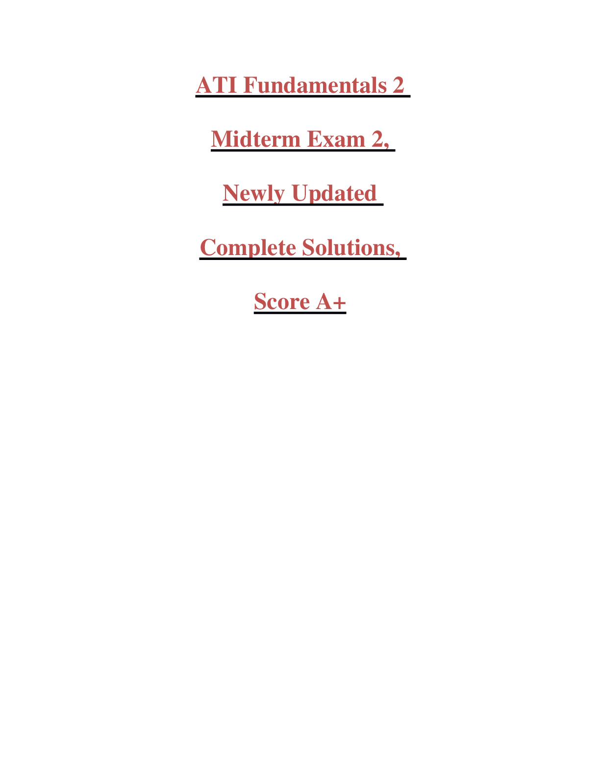 Preview image for ATI Fundamentals 2 Midterm Exam 2, Newly Updated Complete Solutions, Score A+